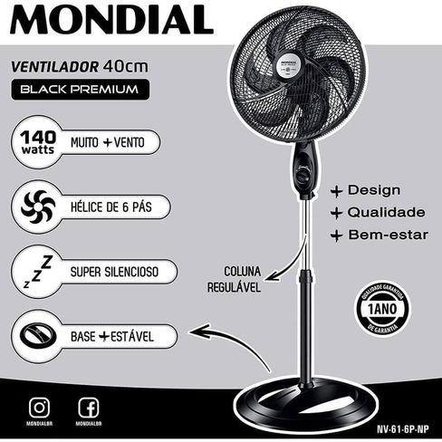 Ventilador De Coluna Mondial Maxi Power Turbo 6 Pás 3 Velocidades 40 ...